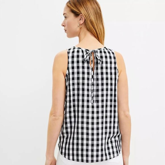 NWT LOFT | Gingham Tie Back Keyhole Shell Sleeveless Black & White | Size XS* - Picture 4 of 10